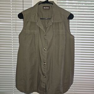 Outback Trading Company Olive Sleeveless Button-Up Shirt